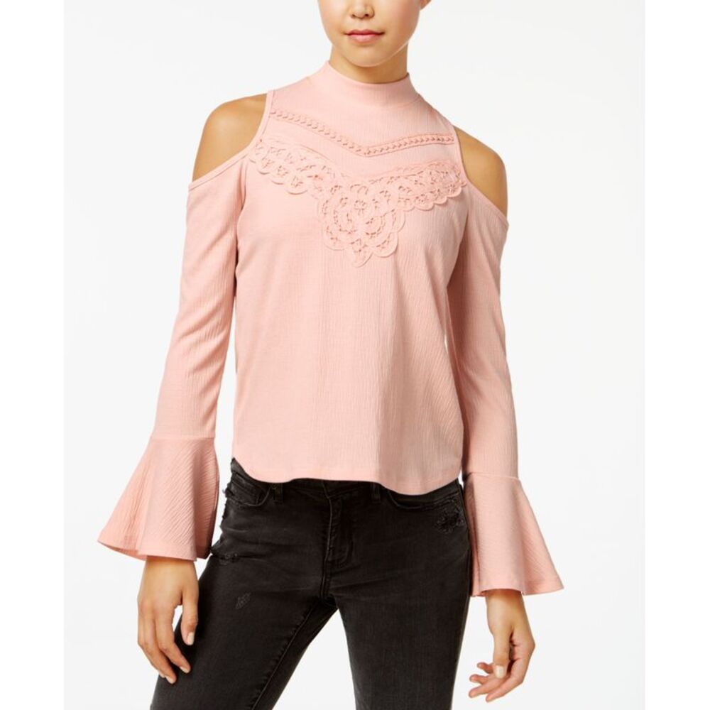 American Rag Juniors Mock Neck Cold Shoulder Crepe Top